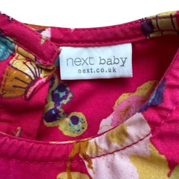 Next UK Baby Girl 12-18M Magenta Pink Dress Peacock Birds Floral Butterflies - Picture 4 of 6
